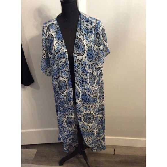 Torrid Blue Print Long Kimono Shrug Bolero Duster Kaftan Open Front 0 - Picture 1 of 6